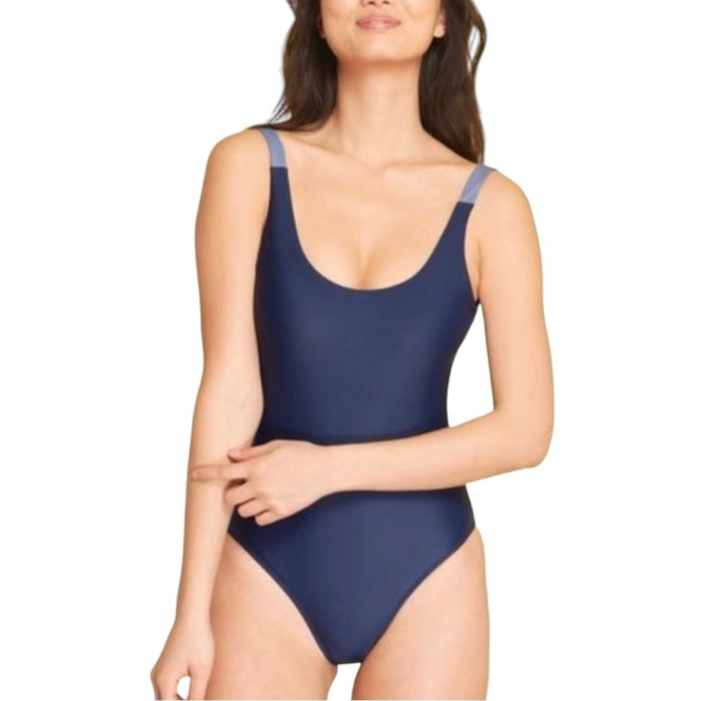 SUMMERSALT NWTs 1-Piece Swim Suit The Sun Streak Navy Blue/Light Blue Lo… - Picture 2 of 15